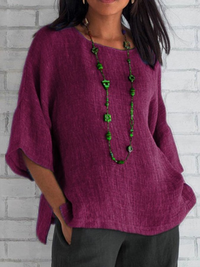 Women's 3/4 Sleeve Crew Neck Casual Shirt