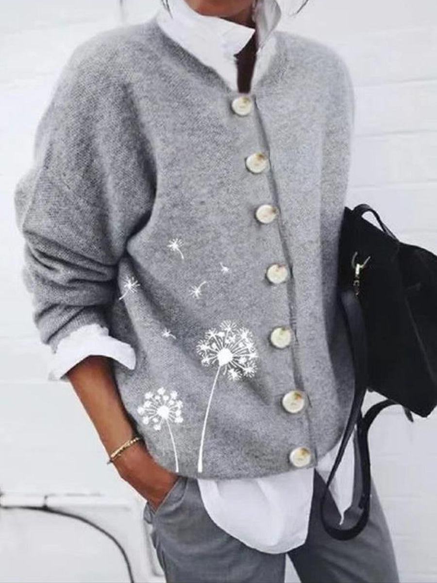 Women's Printed Dandelion Long Sleeve Cardigan Tops