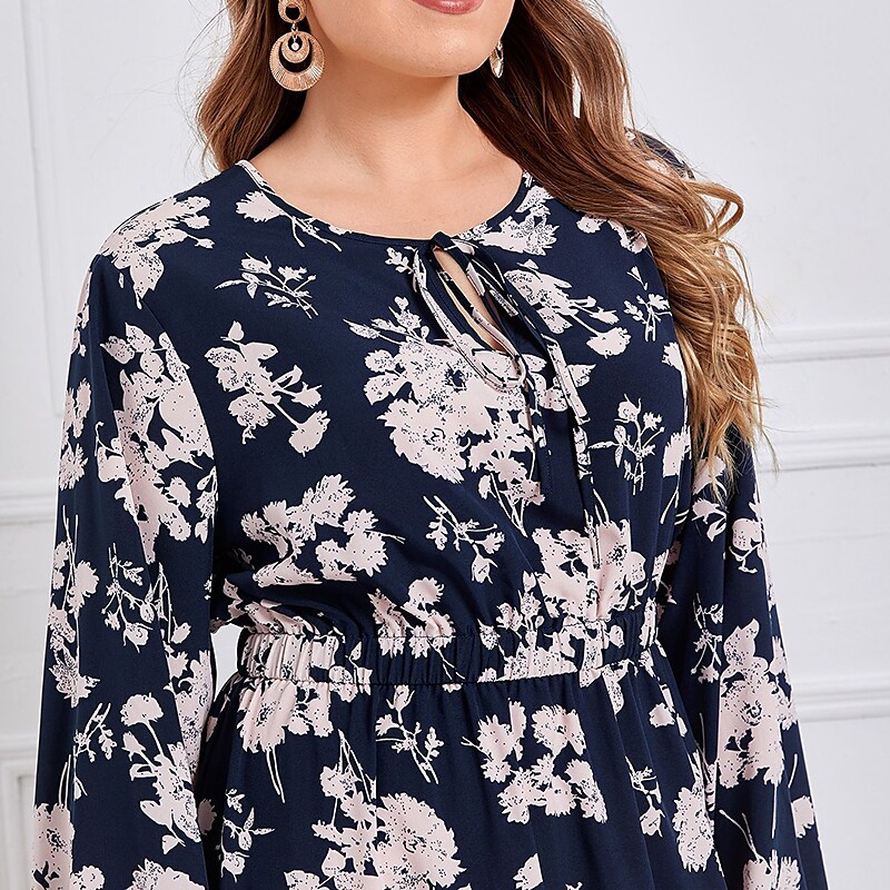Women's Plus Size A Line Dress Floral Crew Neck Long Sleeve Fall Winter Stylish Casual Maxi long Dress Daily Vacation Dress