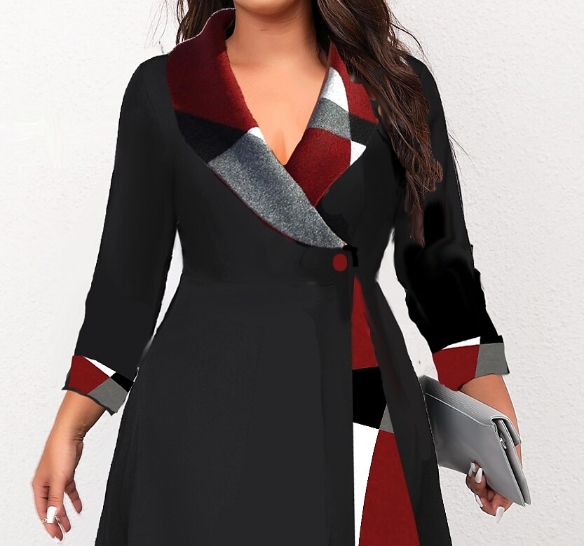 Women's Plus Size A Line Dress Graphic Shirt Collar Long Sleeve Fall Winter Stylish Formal Midi Dress Date Work Dress