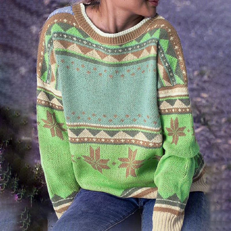 Printed Long Sleeve Casual Sweater