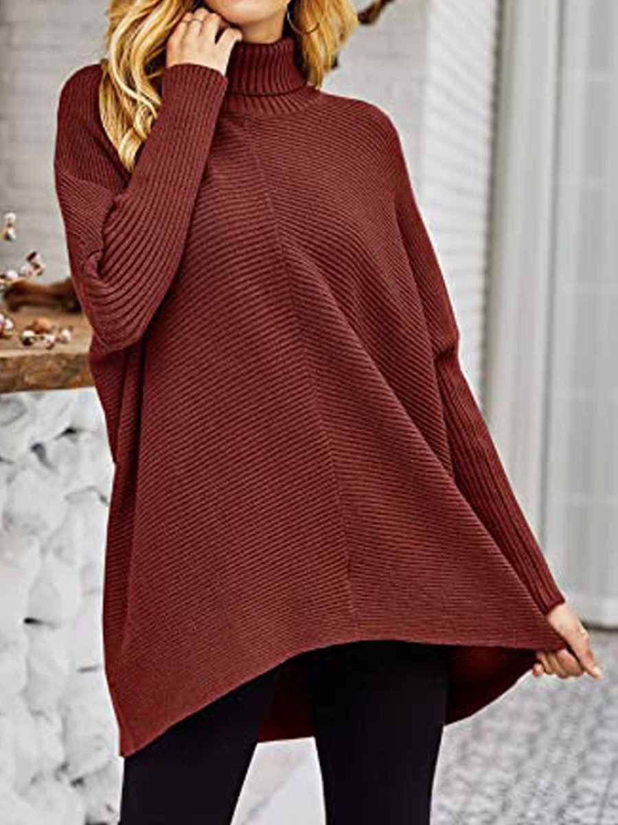 Turtleneck bat sleeve knitted sweater