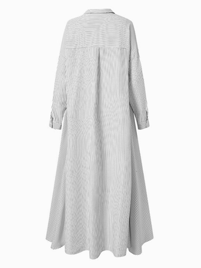 Women's Casual Loose Striped Shirt Dress