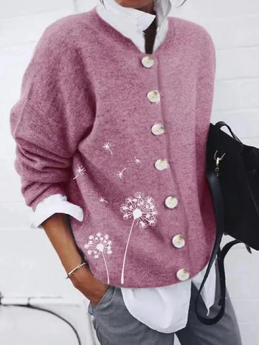 Women's Printed Dandelion Long Sleeve Cardigan Tops