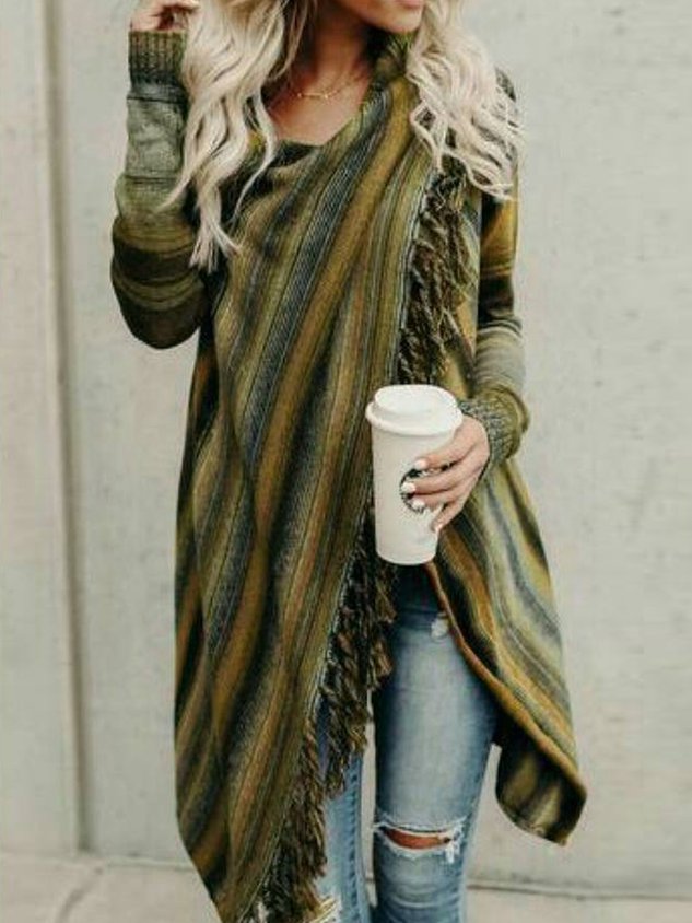 Asymmetrical Long Sleeve Stripes Casual Sweater