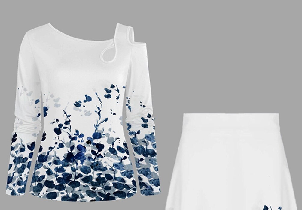 Women's Casual Dress Swing Dress Long Dress Maxi Dress White Long Sleeve Graphic Patchwork Winter Fall Spring Cold Shoulder Stylish Weekend 2022 S M L XL XXL 3XL