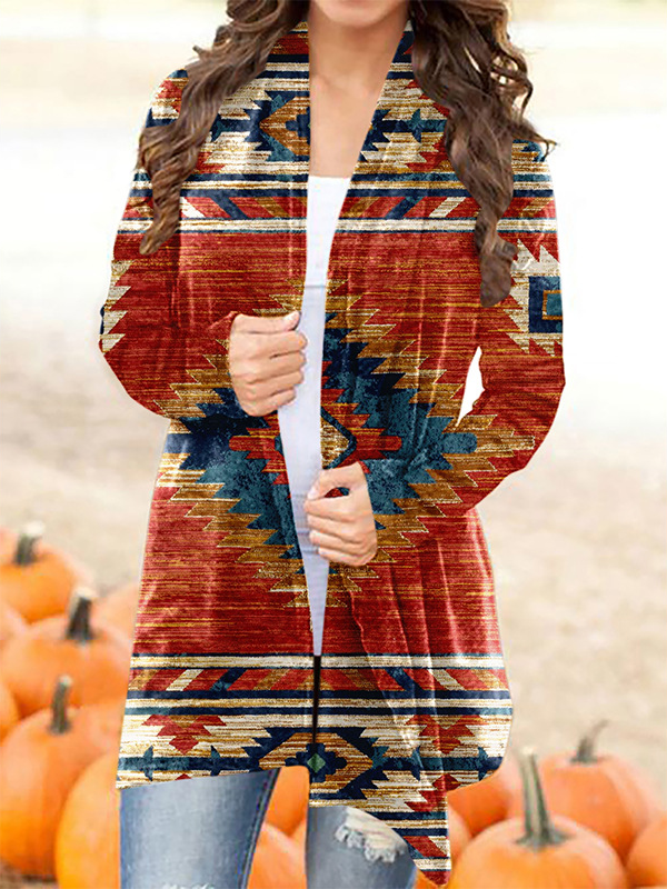 Geometric Graphic Print Long-sleeved Cardigan