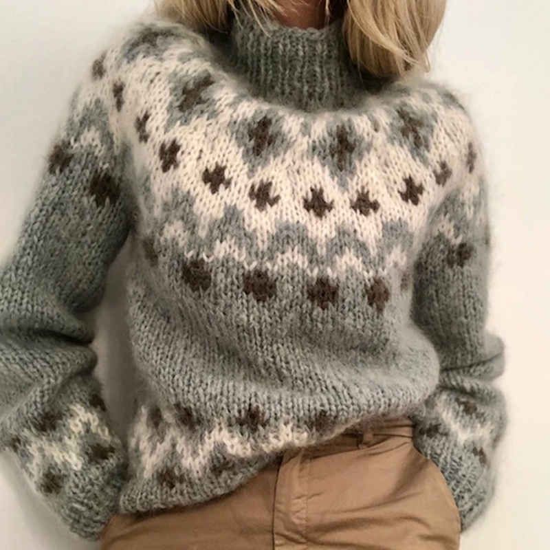 Casual Loose Turtleneck Jacquard Sweater