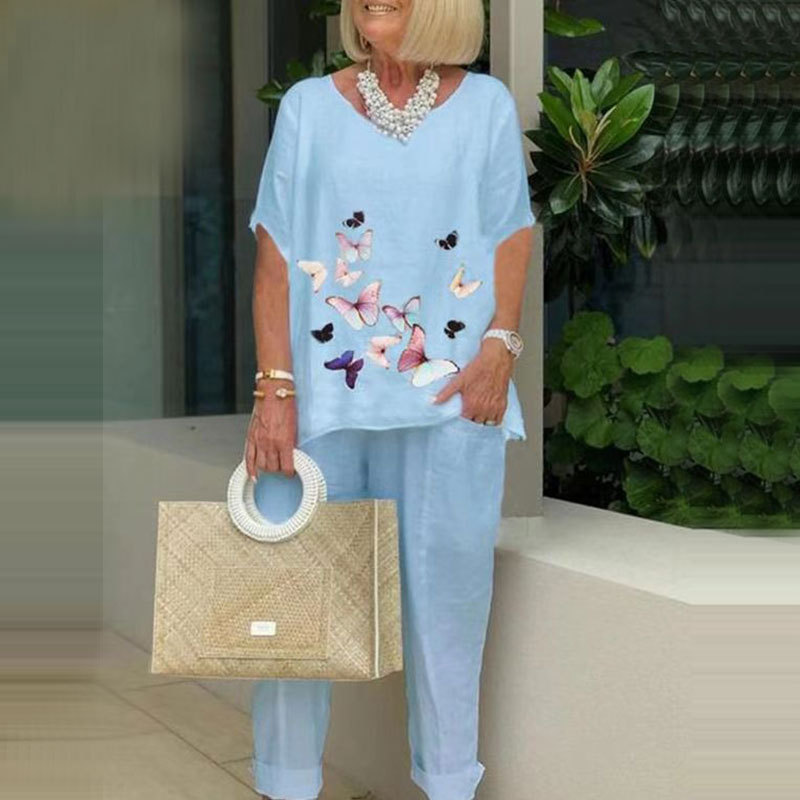 Butterfly Print Top plus Two-Piece Pants