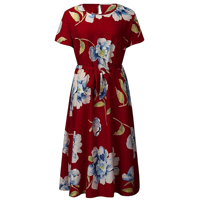 Women's Plus Size A Line Dress Floral Casual Midi Dress