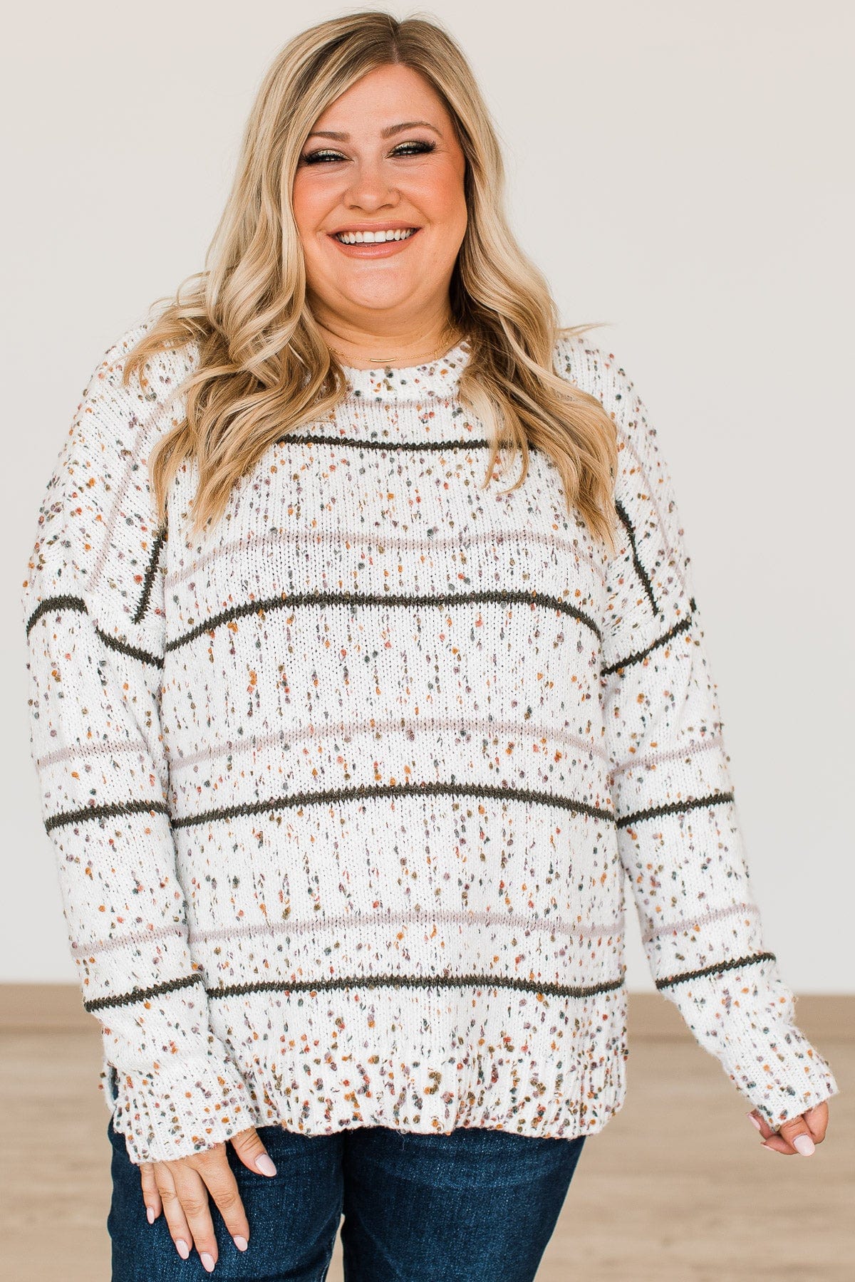 Stay Tuned Confetti Knit Sweater- Ivory & Olive