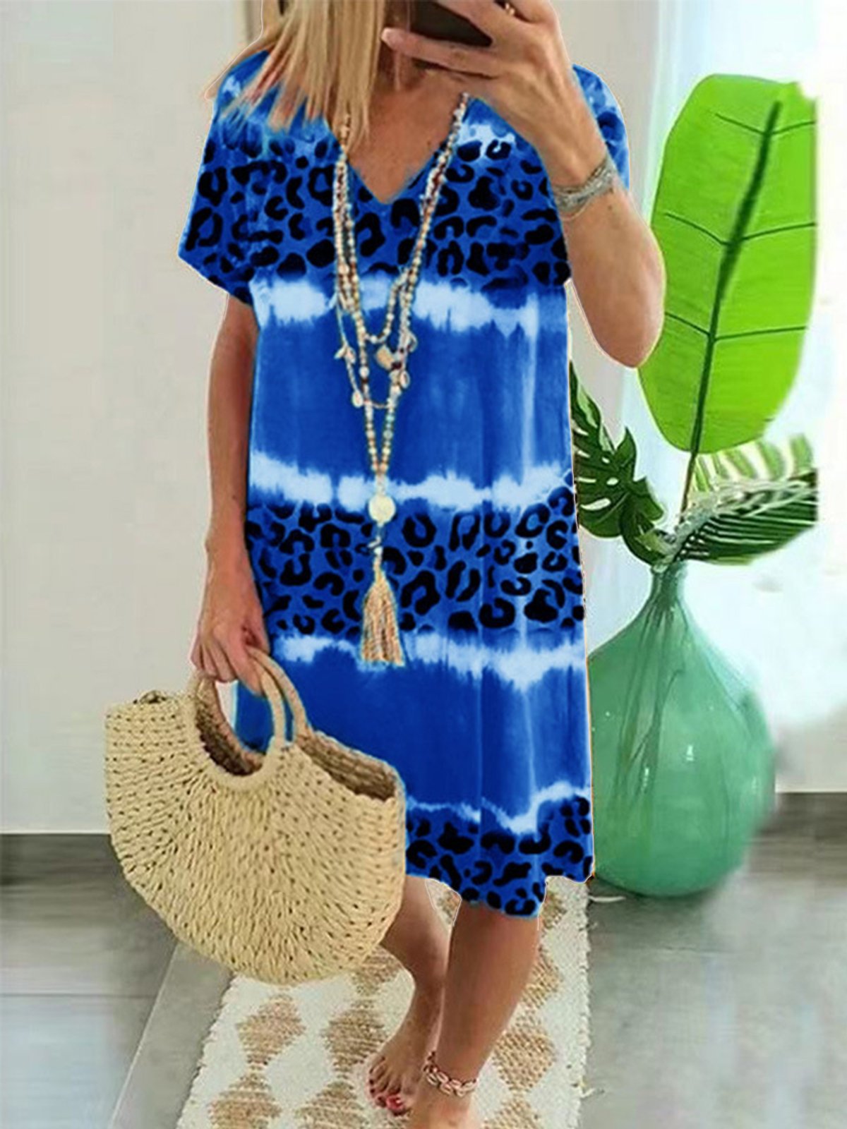 Women's Tie Dye Leopard Print Dress