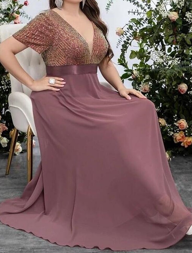 Women's Plus Size Party Dress Print V Neck Short Sleeve Spring Summer Stylish Modern Maxi long Dress Formal Party Dress