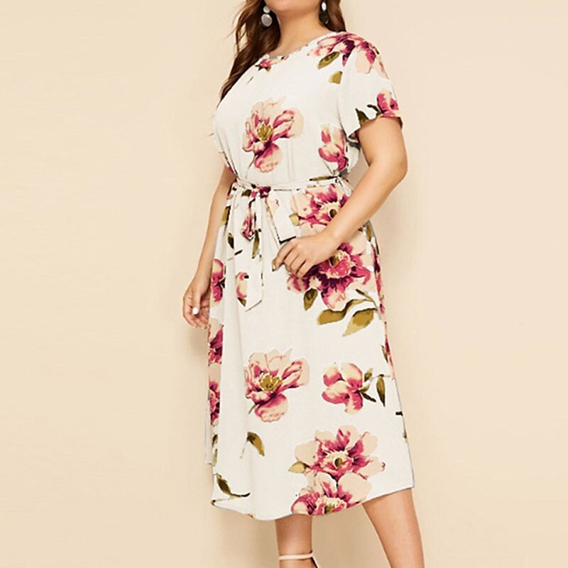 Women's Plus Size A Line Dress Floral Casual Midi Dress