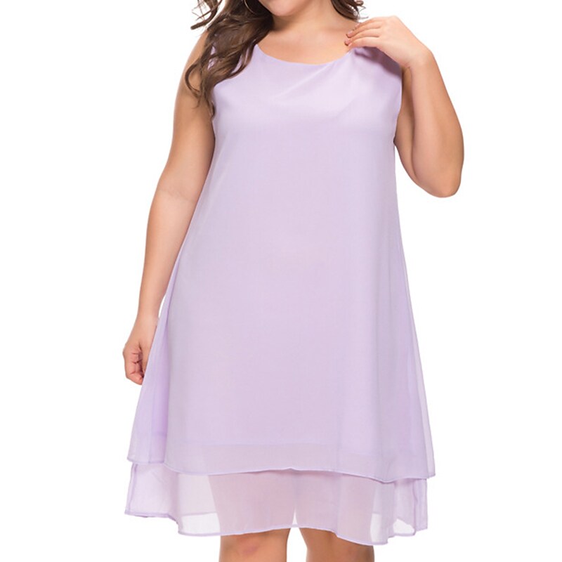 Women's Plus Size Casual Dress Solid Color Crew Neck Mesh Long Sleeve Dress