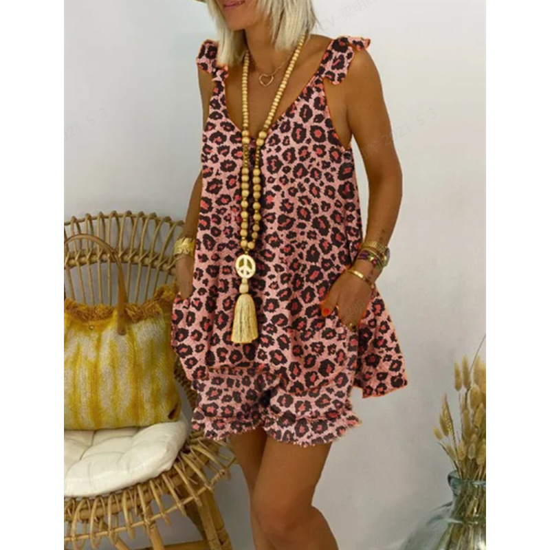 Leopard Print Loose Women's Casual Suit
