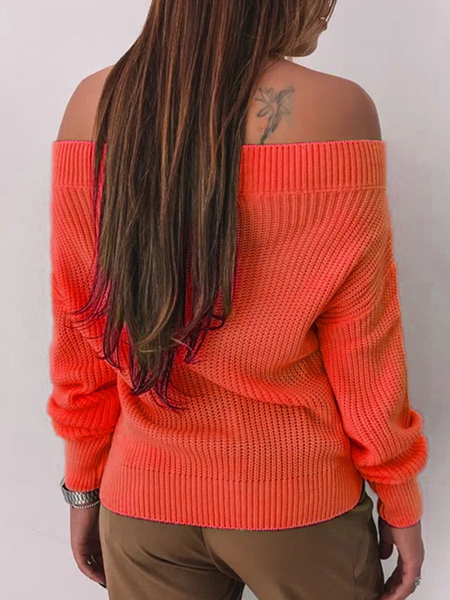 Solid color one-neck casual knitted sweater