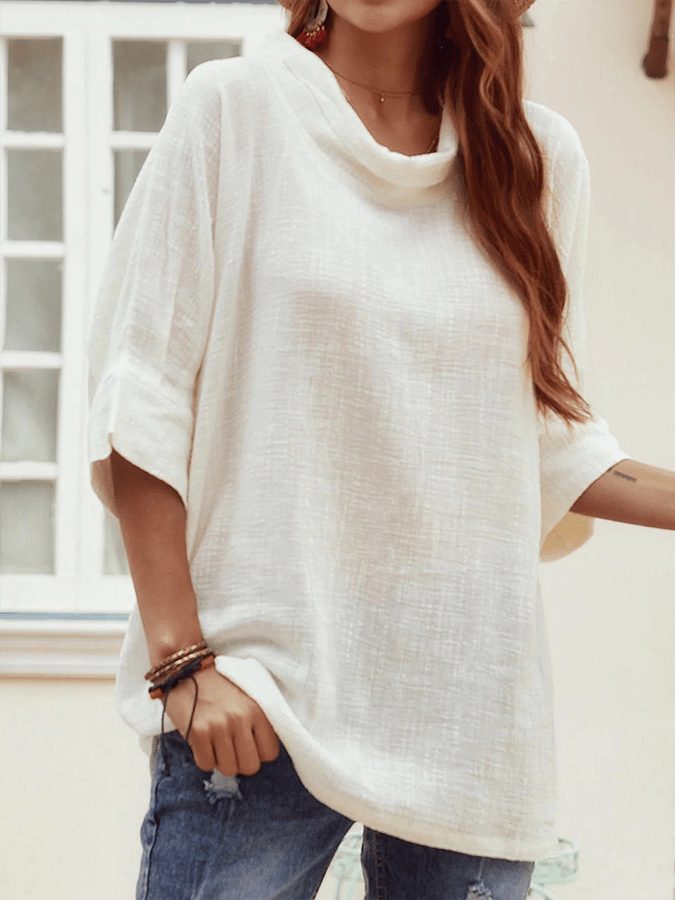 Women's Simple Cotton Linen Collar Loose Shirt