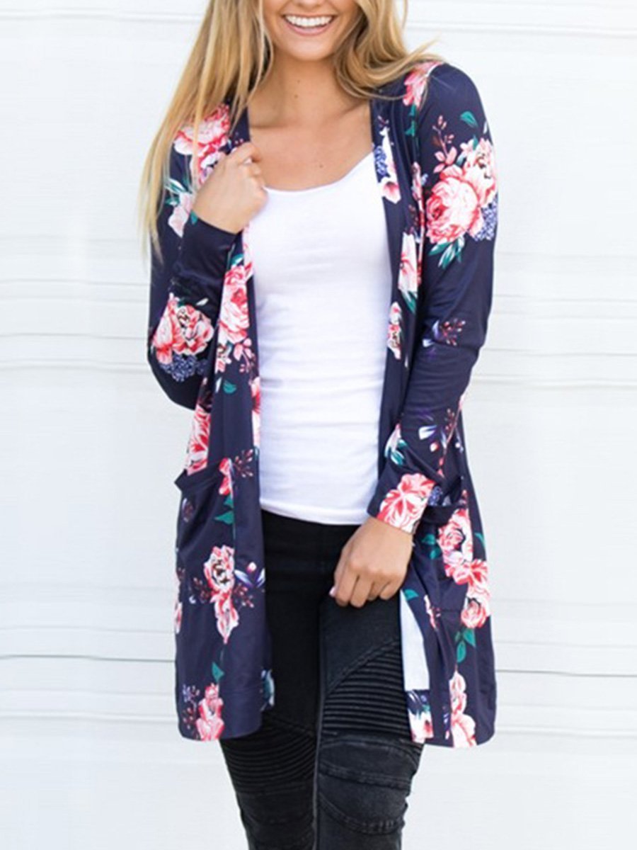 Long Sleeve Printing Floral Cardigan