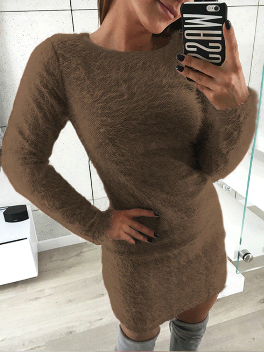 Long Sleeve Round Neck Sweater Dress