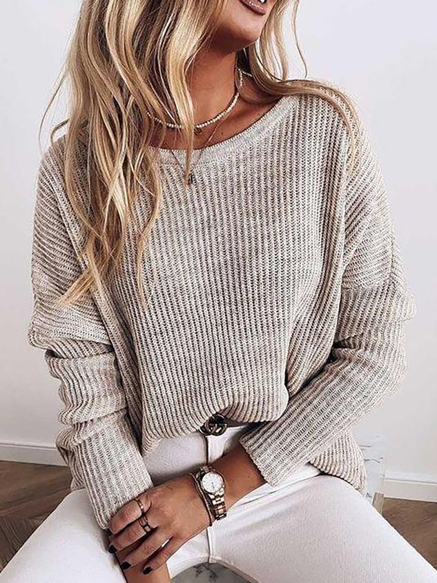 Daily Casual Simple Round Neck Long Sleeve Sweater