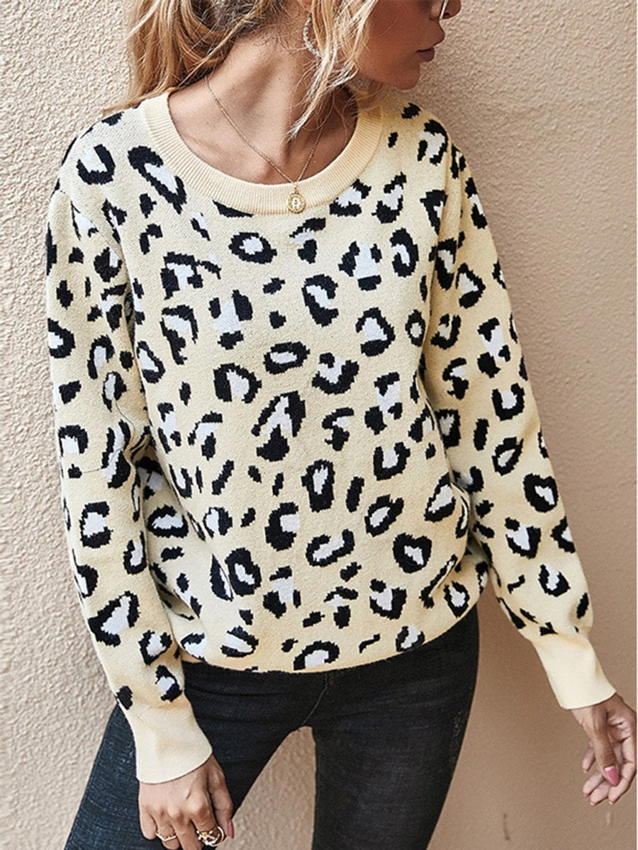 Casual Backless Leopard Print Women Sweater
