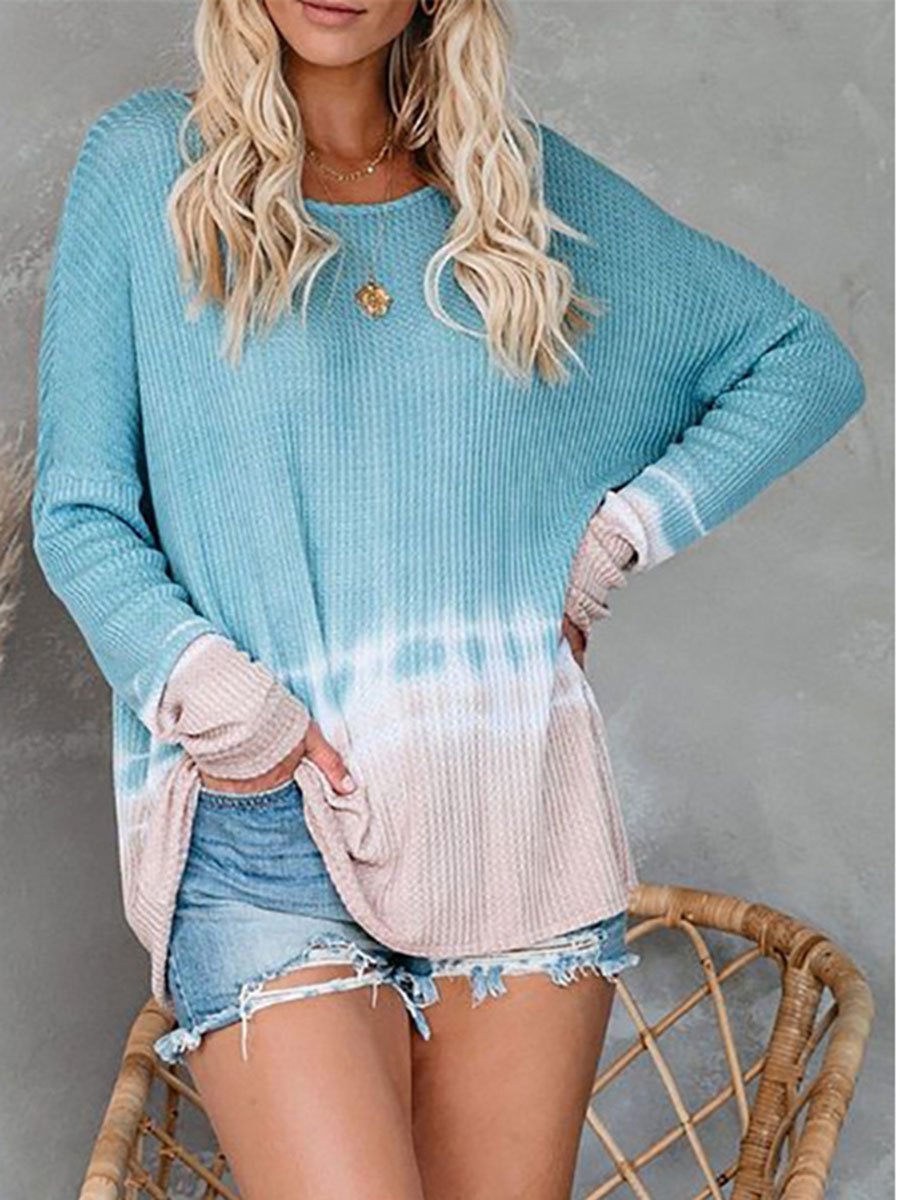 One Shoulder Long Sleeves Knitted Ombre Sweater