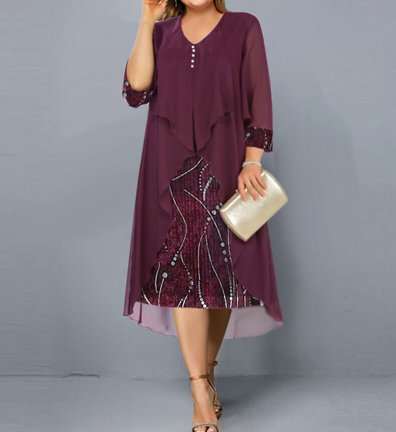 Women's Plus Size A Line Dress Graphic V Neck Long Sleeve ress