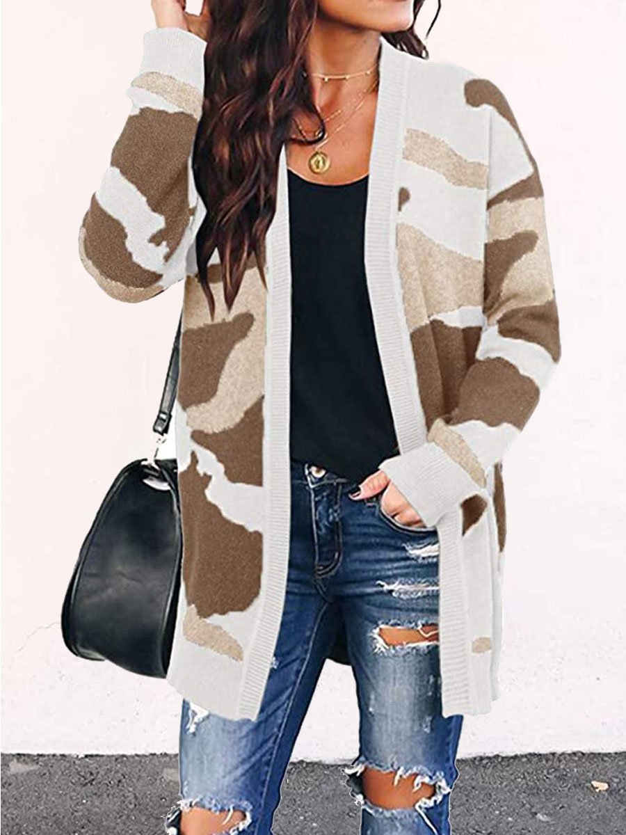 Camouflage Mid-length Knitted Cardigan