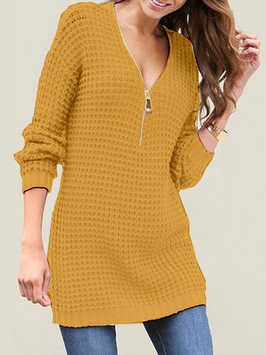 Zipper Sexy Deep V Neck Sweater