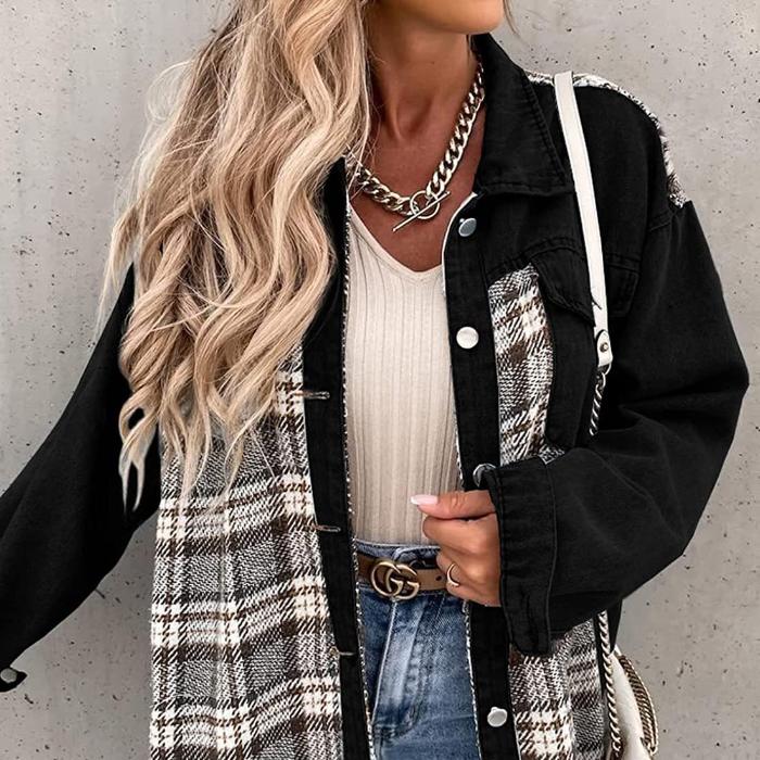 Vintage plaid pattern long sleeve women coat