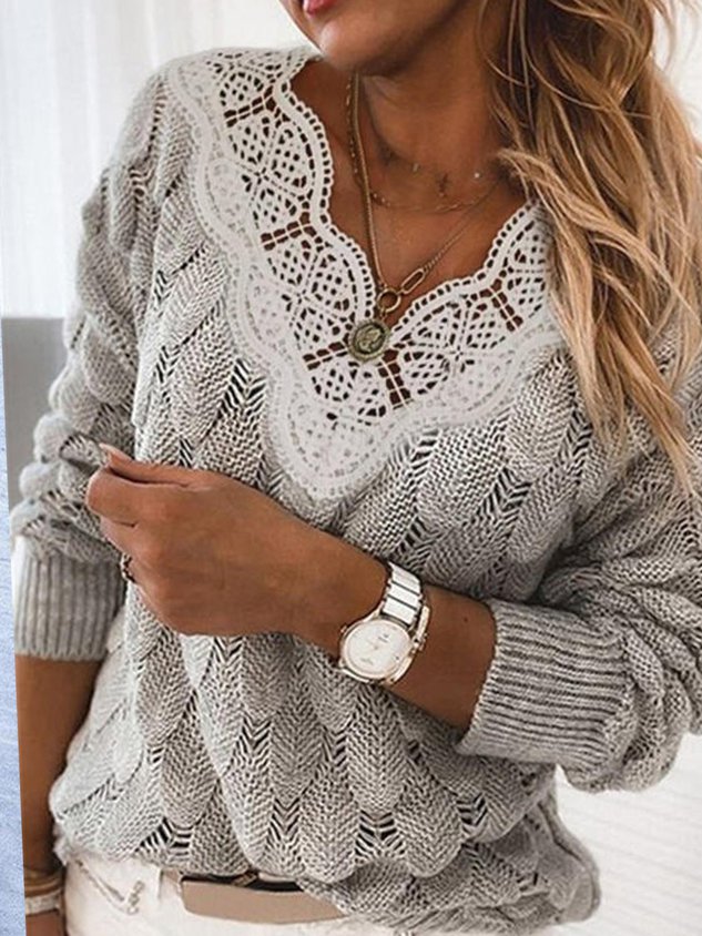 Knitted Long Sleeve Paneled Sweater