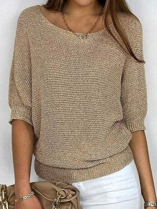Women's Solid Loosen Pullover Knitted Sweater