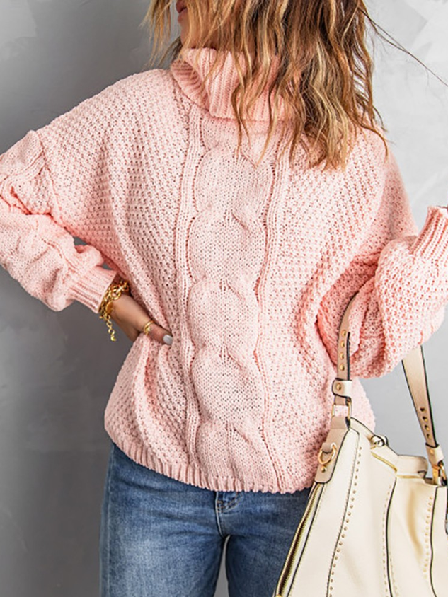 High Neck Long Sleeve Braided Sweater