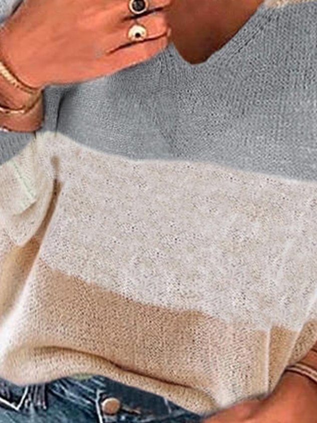 Gray Plain Casual Acrylic Sweater