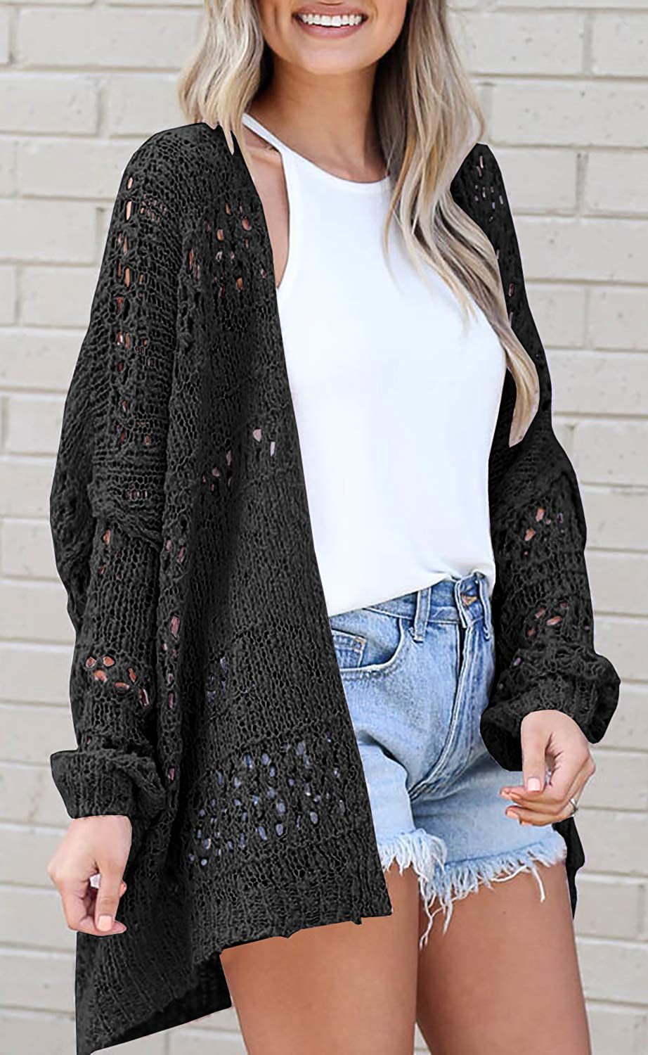 Women's Solid Cutout Cardigan Sweater