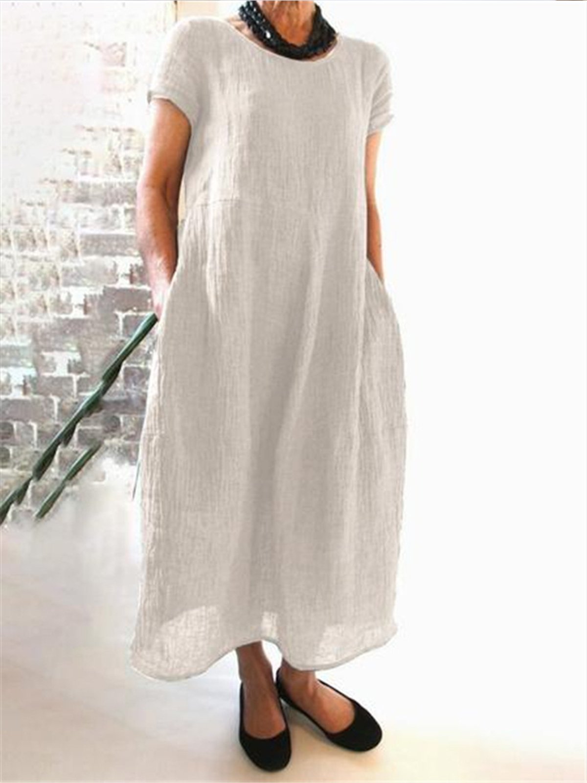 Women's Pure Color Elegant Cotton Dress