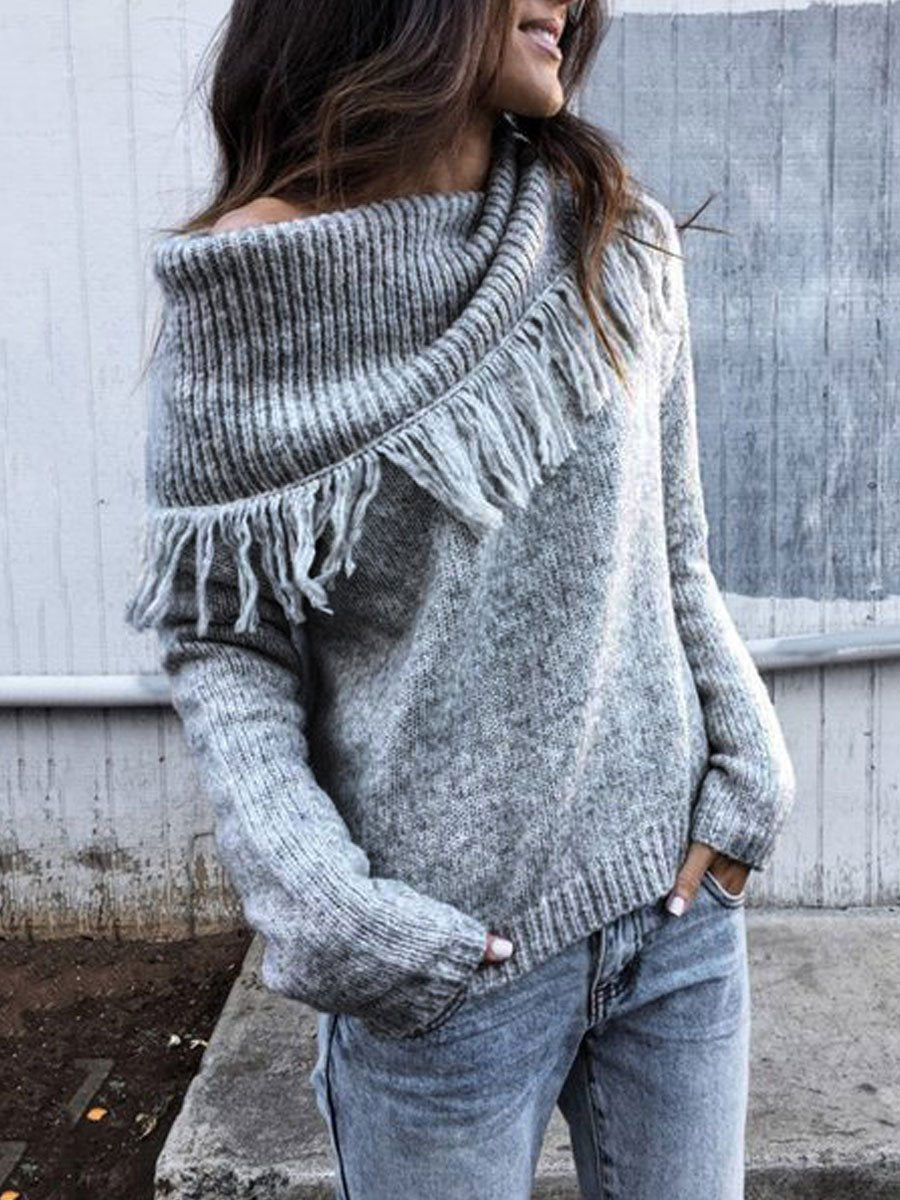 Casual Knitted Solid One Shoulder Sweater