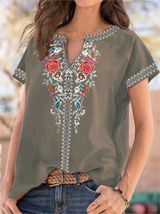 Boho Style Printed Short Sleeve T-shirt