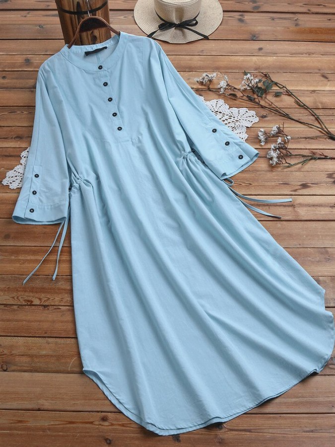 Women's cotton and linen round neck loose dress