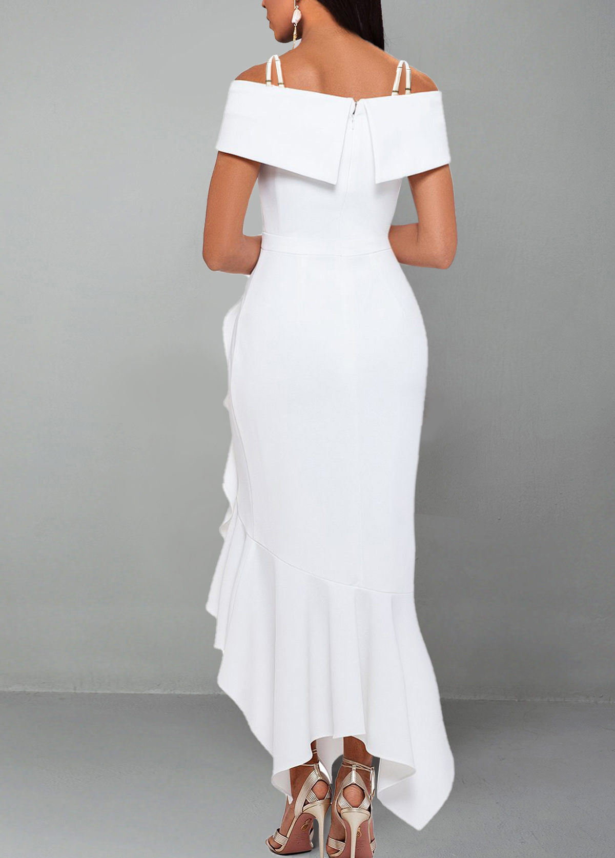 Strappy Cold Shoulder White Short Sleeve Dress