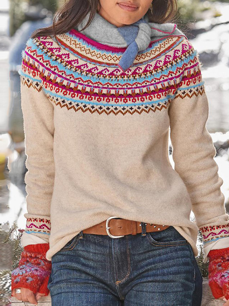 Fairman Island Vintage Contrast Jacquard Crewneck Sweater