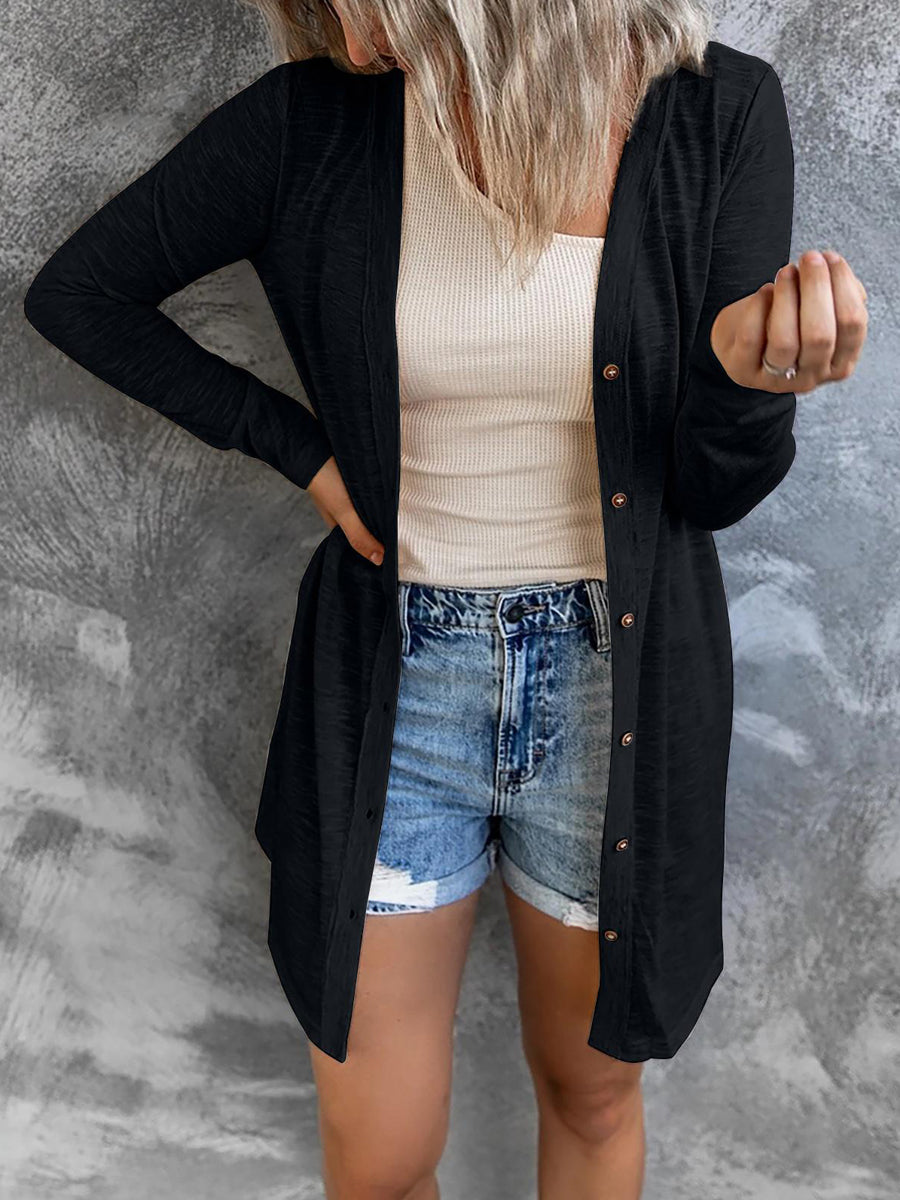 Women's Solid Button Long Sleeve CardiganTops