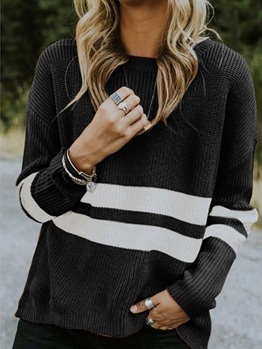 Color block crew neck sweater