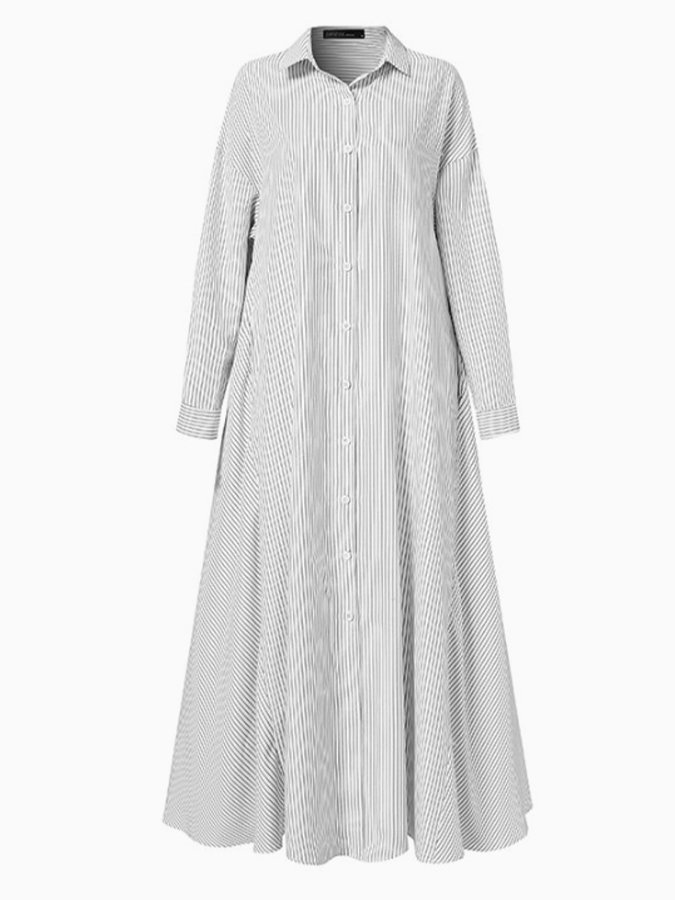 Women's Casual Loose Striped Shirt Dress