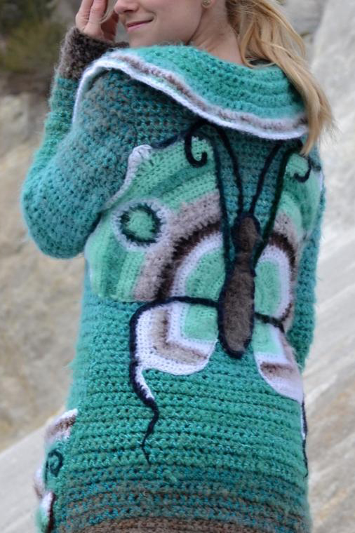 Women Long Sleeve Butterfly Plus Size Outwear - Green