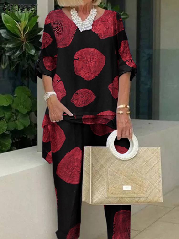 Women Floral Printed Tracksuit  2pcs Summer Pant Sets Casual 3/4 Sleeve Blouse Urban Suits Loose Matching Sets Outifits