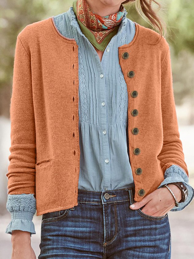 Cotton-Blend Long Sleeve Casual Sweater coat