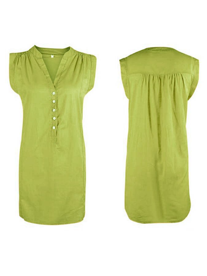women's v-neck button sleeveless dress