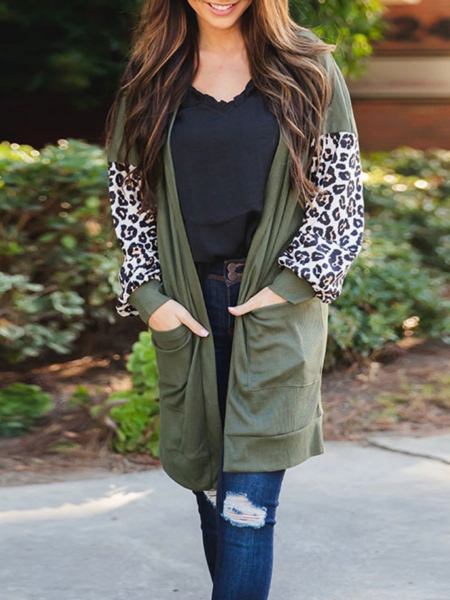 Leopard Stitching Long Sleeve Cardigan